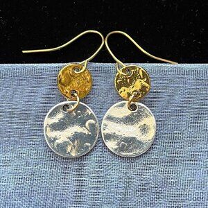 NEW Silver and Goldtone Disc Dangle Earings